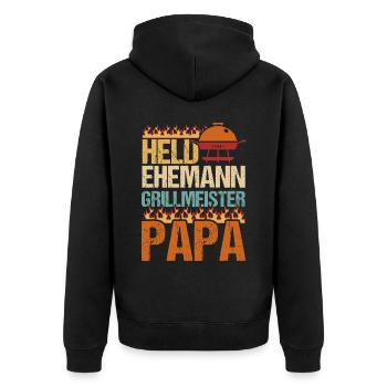 Held Ehemann Grillmeister Papa Grill Smoker - Unisex Premium Bio Zip Hoodie - Schwarz - Hinten - Nico (187cm)