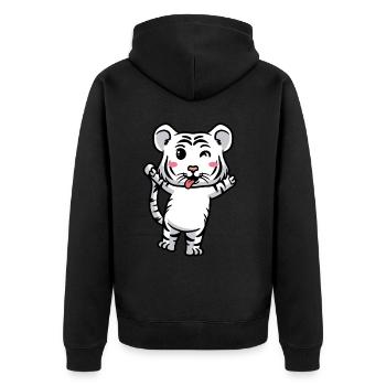 Weißer Tiger Emoticon Bengalischer Tiger - Unisex Premium Bio Zip Hoodie - Schwarz - Hinten - Nico (187cm)