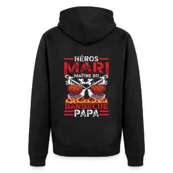 Held Ehemann Barbecue Master Dad BBQ Vater - Unisex Premium Bio Zip Hoodie - Schwarz - Hinten - Nico (187cm)