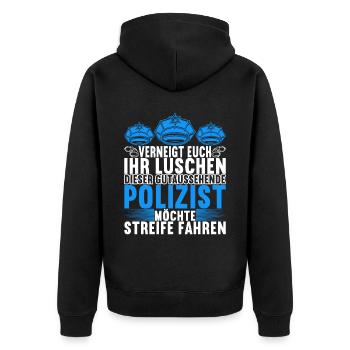 Polizei Polizist - Unisex Premium Bio Zip Hoodie - Schwarz - Hinten - Nico (187cm)