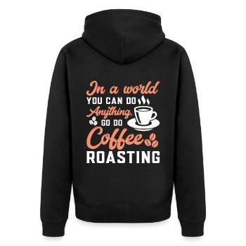 In A World You Can Do Anything - Unisex Premium Bio Zip Hoodie - Schwarz - Hinten - Nico (187cm)