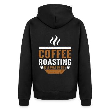 Coffee Roasting Is A Way Of Life - Unisex Premium Bio Zip Hoodie - Schwarz - Hinten - Nico (187cm)