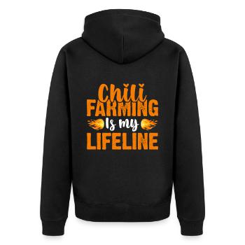 Chili Farming Is M y LifeLine - Unisex Premium Bio Zip Hoodie - Schwarz - Hinten - Nico (187cm)