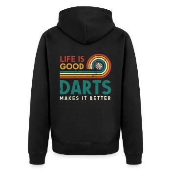 Life Is Good Darts Makes It A Better One - Unisex Premium Organic Zip Hoodie - black - Back - Nico (187cm)