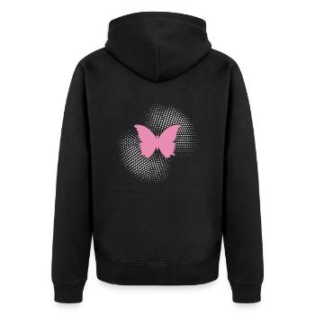 Schmetterling - Unisex Premium Bio Zip Hoodie - Schwarz - Hinten - Nico (187cm)