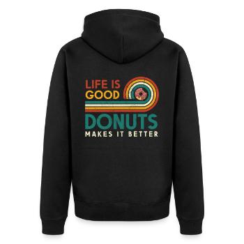 Life Is Good Donuts Makes It Better For - Unisex Premium Organic Zip Hoodie - black - Back - Nico (187cm)