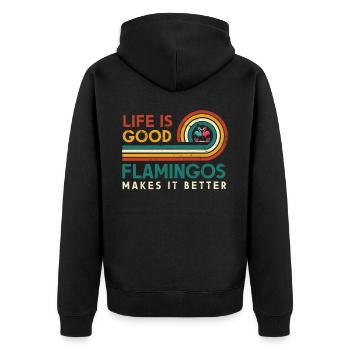 Das Leben Ist Gut, Flamingos Machen Es Besser - Unisex Premium Bio Zip Hoodie - Schwarz - Hinten - Nico (187cm)