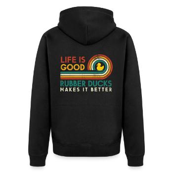 Das Leben Ist Gut Gummiente Macht Es Besser Für - Unisex Premium Bio Zip Hoodie - Schwarz - Hinten - Nico (187cm)