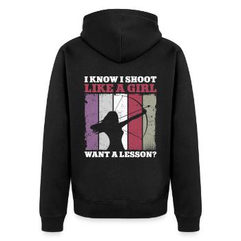 Archery Bow Archer Girl Vintage - Unisex Premium Organic Zip Hoodie - black - Back - Nico (187cm)