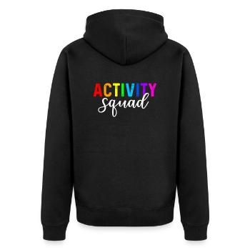 activity squad, activity assistant - Unisex Premium Bio Zip Hoodie - Schwarz - Hinten - Nico (187cm)