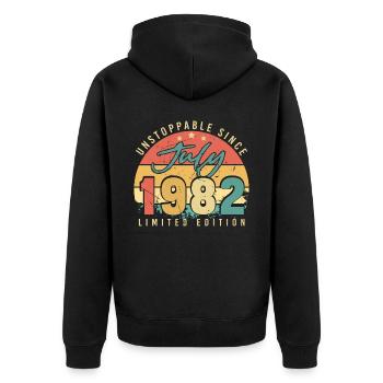 July 1982 40th birthday - Unisex Premium Organic Zip Hoodie - black - Back - Nico (187cm)