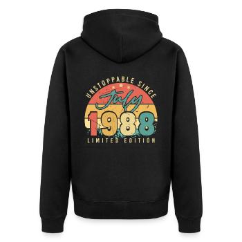 Best month of birth July 1988 - Unisex Premium Organic Zip Hoodie - black - Back - Nico (187cm)