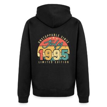 1995 Juli Geschenkidee - Unisex Premium Bio Zip Hoodie - Schwarz - Hinten - Nico (187cm)