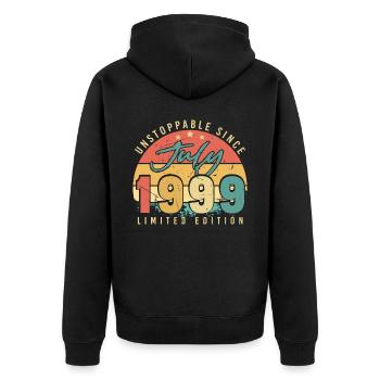1999 Juli Geburtstagsgruss - Unisex Premium Bio Zip Hoodie - Schwarz - Hinten - Nico (187cm)