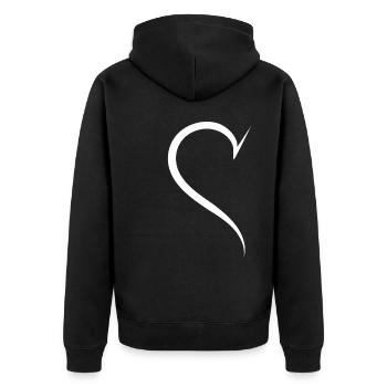 Einfaches Halbes Herz Weiss - Unisex Premium Bio Zip Hoodie - Schwarz - Hinten - Nico (187cm)