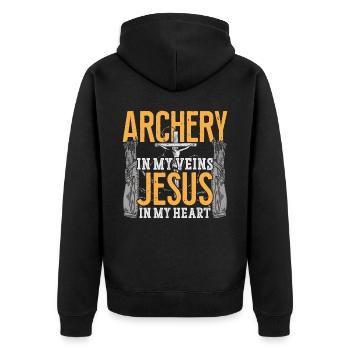 Archery Bow Archer Jesus Faith - Unisex Premium Organic Zip Hoodie - black - Back - Nico (187cm)