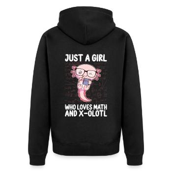 Lustiges Mathe-Kawaii-Axolotl-Geschenk - Unisex Premium Bio Zip Hoodie - Schwarz - Hinten - Nico (187cm)