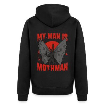 Mothman Krypto Kryptozoologie Geschenk - Unisex Premium Bio Zip Hoodie - Schwarz - Hinten - Nico (187cm)