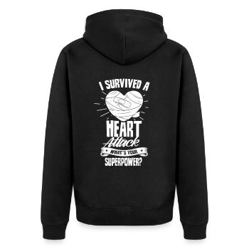 Habe Einen Herzinfarkt Überlebt Deine Superkraft - Unisex Premium Bio Zip Hoodie - Schwarz - Hinten - Nico (187cm)
