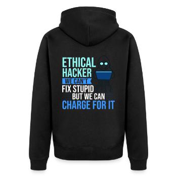 Ethical Hacker Sicherheit Computer Hacking - Unisex Premium Bio Zip Hoodie - Schwarz - Hinten - Nico (187cm)