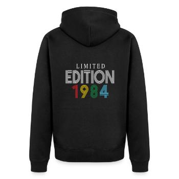 Limited Edition 1984 - Unisex Premium Organic Zip Hoodie - black - Back - Nico (187cm)