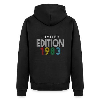 Limited Edition 1983 - Unisex Premium Bio Zip Hoodie - Schwarz - Hinten - Nico (187cm)