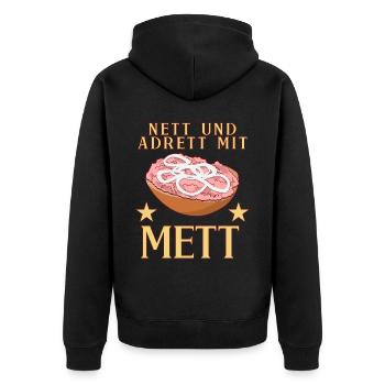 Mettigel Mettbrötchen Nett mir Mett - Unisex Premium Bio Zip Hoodie - Schwarz - Hinten - Nico (187cm)