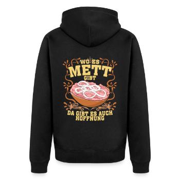 Mettbrötchen Mettfleisch Mett Mettigel - Unisex Premium Bio Zip Hoodie - Schwarz - Hinten - Nico (187cm)