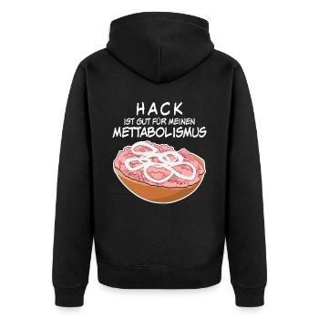 Mettbrötchen Hackfleisch Mett Mettigel - Unisex Premium Bio Zip Hoodie - Schwarz - Hinten - Nico (187cm)