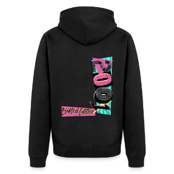 Limited Edition 2001 Year 2001 80s 90s - Unisex Premium Organic Zip Hoodie - black - Back - Nico (187cm)
