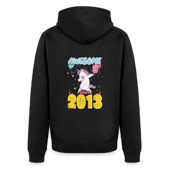 9. Geburtstag Einhorn - Unisex Premium Bio Zip Hoodie - Schwarz - Hinten - Nico (187cm)