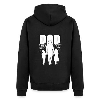 Vater Tochter Papa Sohn Kind Vatertag Geschenk - Unisex Premium Bio Zip Hoodie - Schwarz - Hinten - Nico (187cm)