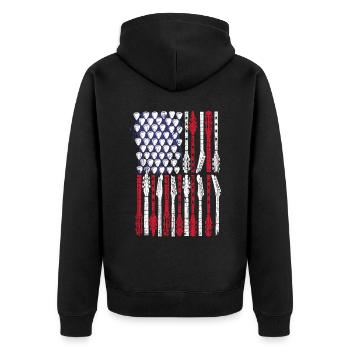 Gitarre USA Musikliebhaber 4. Juli - Unisex Premium Bio Zip Hoodie - Schwarz - Hinten - Nico (187cm)