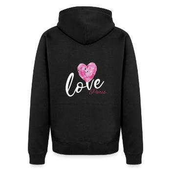 Herz für Paris in Frankreich und Franzosen - Unisex Premium Bio Zip Hoodie - Schwarz - Hinten - Nico (187cm)