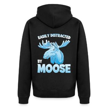 Easily Distracted By Moose Moose Moose Gift - Unisex Premium Organic Zip Hoodie - black - Back - Nico (187cm)