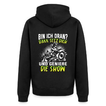 Motocross Tshirt Für Herren Damen Enduro Supermoto - Unisex Premium Bio Zip Hoodie - Schwarz - Hinten - Nico (187cm)