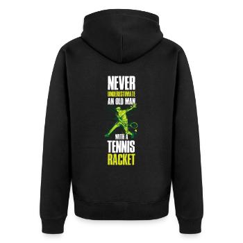 Vieil homme avec une raquette de tennis cadeau de tennis - Veste à capuche bio Premium Unisexe - noir - Dos - Nico (187cm)