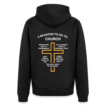 5 Reasons to Go to Church - Unisex Premium Organic Zip Hoodie - black - Back - Nico (187cm)