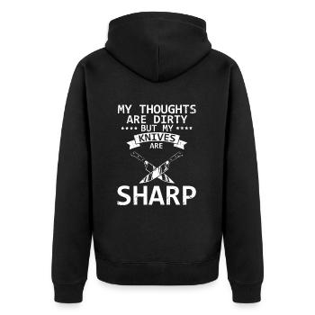 Schmutzige Gedanken Sauber Messer Messersammler - Unisex Premium Bio Zip Hoodie - Schwarz - Hinten - Nico (187cm)