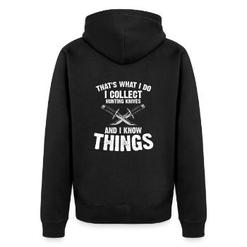 Weiß Dinge und sammle Jagd Messer Messersammler - Unisex Premium Bio Zip Hoodie - Schwarz - Hinten - Nico (187cm)