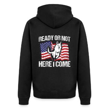 Deutscher Schäferhund Polizeihund Polizei Hund - Unisex Premium Bio Zip Hoodie - Schwarz - Hinten - Nico (187cm)