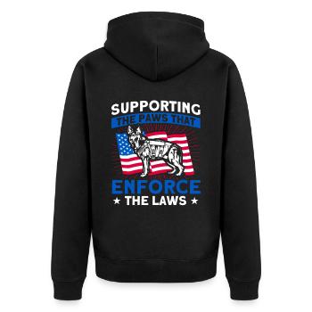 Deutscher Schäferhund Polizeihund Polizei Hund - Unisex Premium Bio Zip Hoodie - Schwarz - Hinten - Nico (187cm)