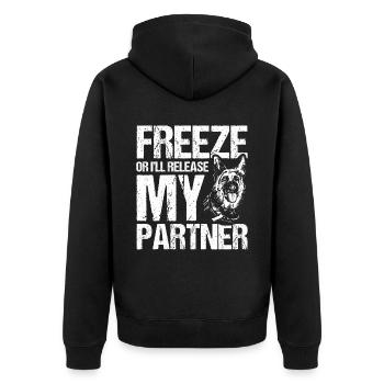 Deutscher Schäferhund Polizeihund Polizei Hund - Unisex Premium Bio Zip Hoodie - Schwarz - Hinten - Nico (187cm)