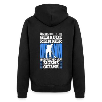 Überarbeiteter Gebäudereiniger Fensterputzer - Unisex Premium Bio Zip Hoodie - Schwarz - Hinten - Nico (187cm)