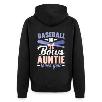 Baseball oder Bögen Tante liebt dich Baby Reveal - Unisex Premium Bio Zip Hoodie - Schwarz - Hinten - Nico (187cm)
