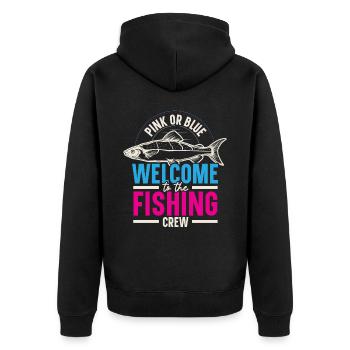 Pink or blue Welcome to the Fischer crew - Unisex Premium Organic Zip Hoodie - black - Back - Nico (187cm)