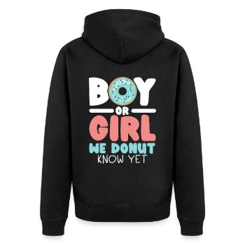 Junge oder Mädchen Wir wissen es noch nicht Baby-A - Unisex Premium Bio Zip Hoodie - Schwarz - Hinten - Nico (187cm)
