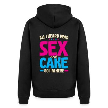 Alles was ich hörte war Sex und Pflege also bin ic - Unisex Premium Bio Zip Hoodie - Schwarz - Hinten - Nico (187cm)