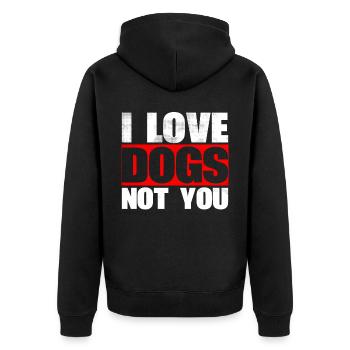 Ich Liebe Hunde, Nicht Sie Entwerfen Für - Unisex Premium Bio Zip Hoodie - Schwarz - Hinten - Nico (187cm)