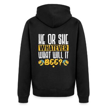 Er oder Sie Was auch immer wird es sein Baby Revea - Unisex Premium Bio Zip Hoodie - Schwarz - Hinten - Nico (187cm)